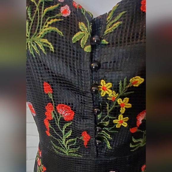 Mooerkeet Mesh Embriodered Floral Black Dress - Picture 4 of 10